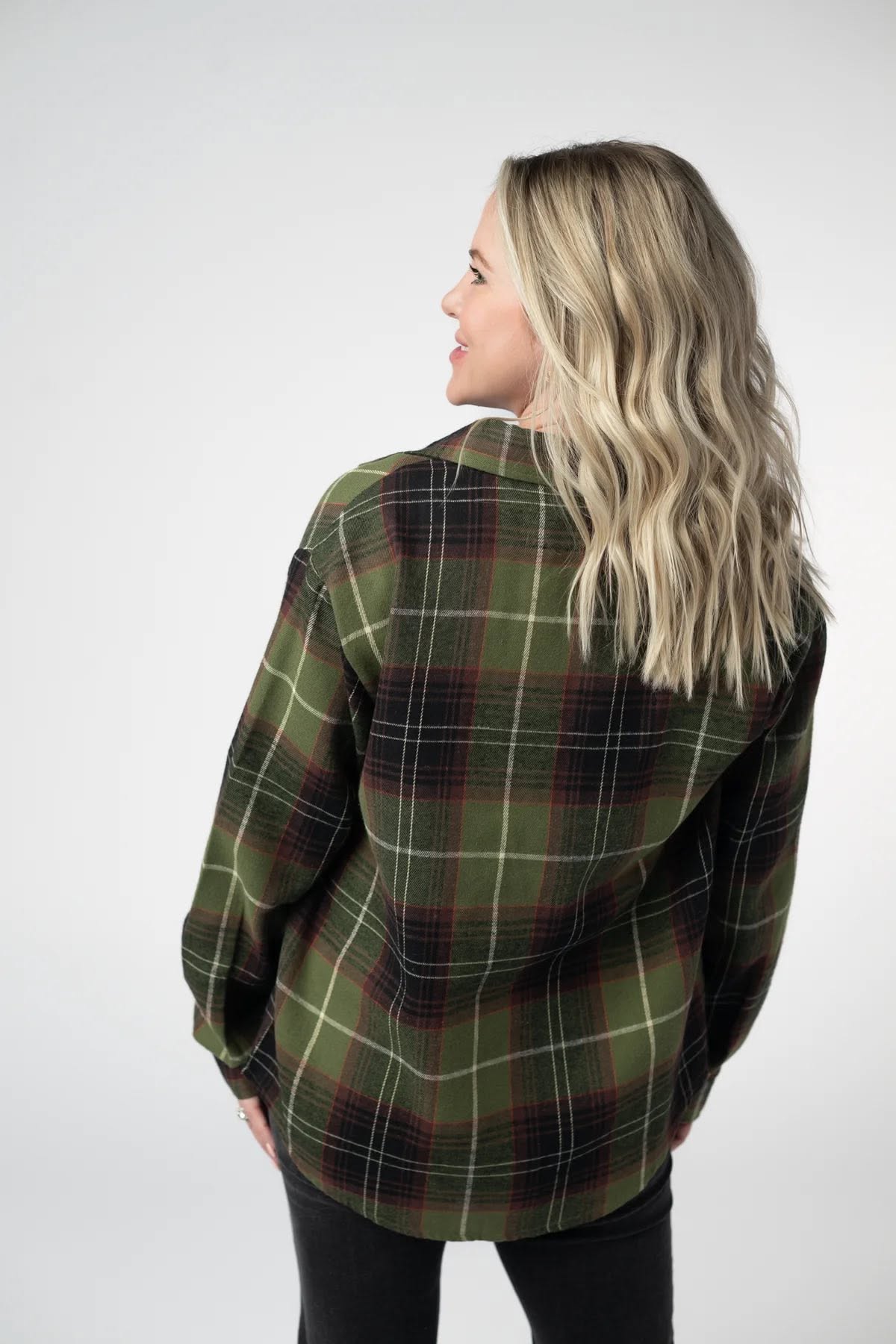 Finley Plaid Top - Olive and Brown