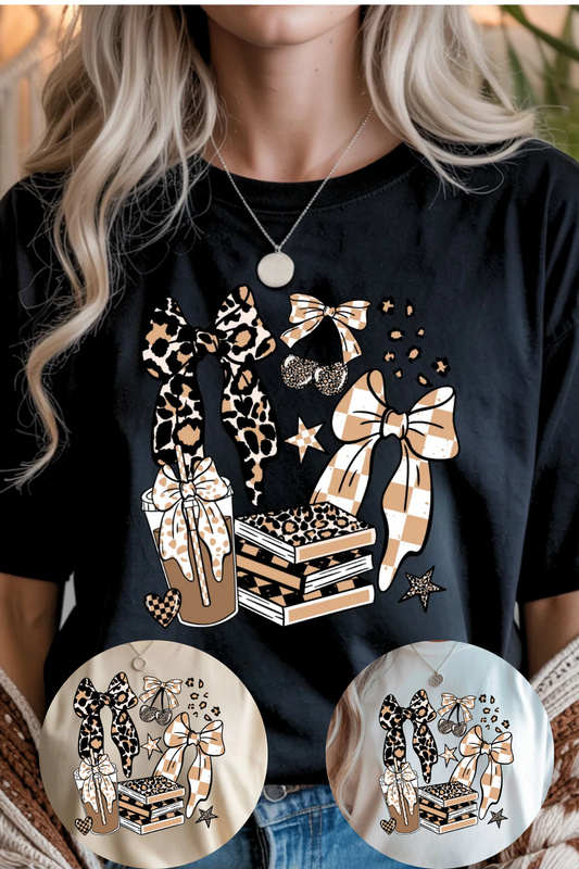 Books Bows Coffee Graphic Tee
