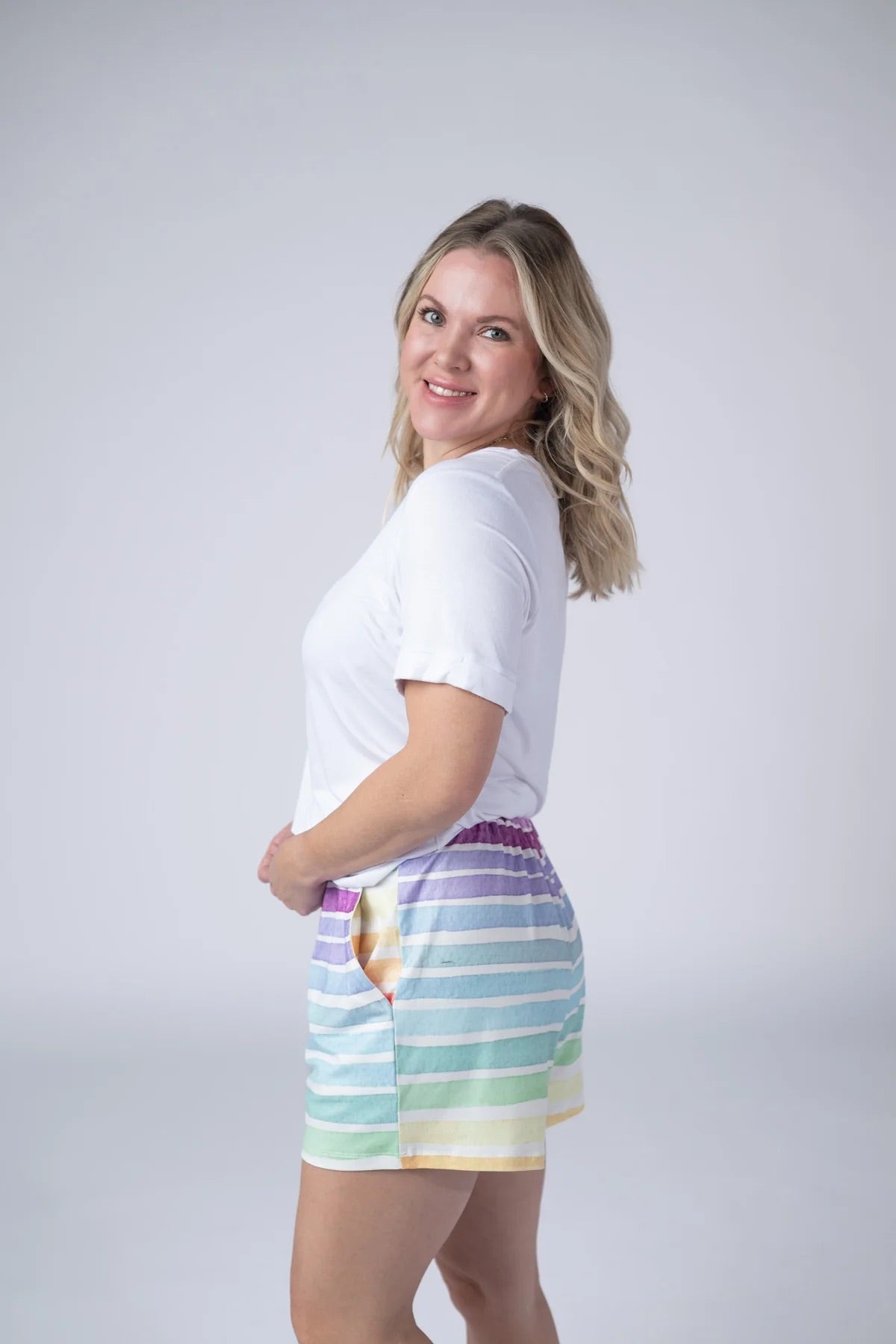 Jamie Shorts - Rainbow Stripes by Michelle Mae