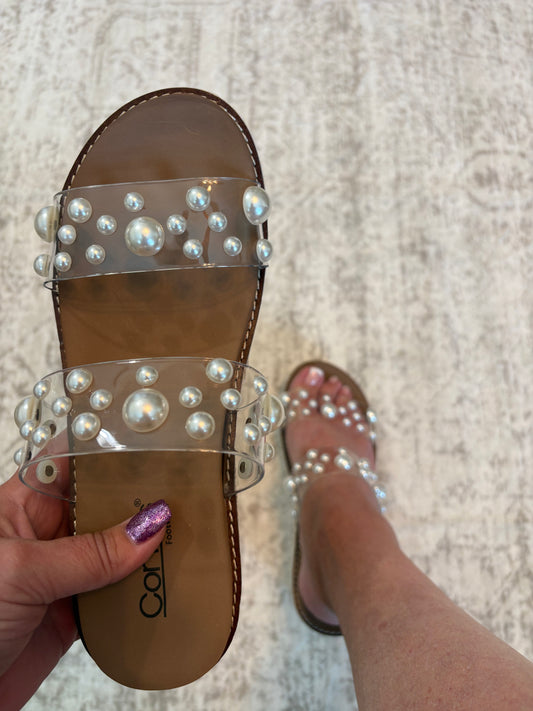 Corky's Clear With Pearls Look Who's Here Sandals