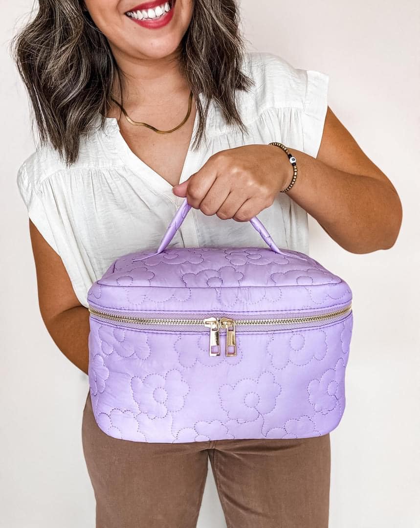 Purple Floral Puff Cosmetic Bag