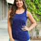 Luxe Crew Tank Royal Blue Leaf