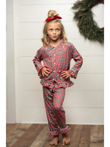 Kids Santa Plaid Pocket Button Lounge Christmas Winter Set