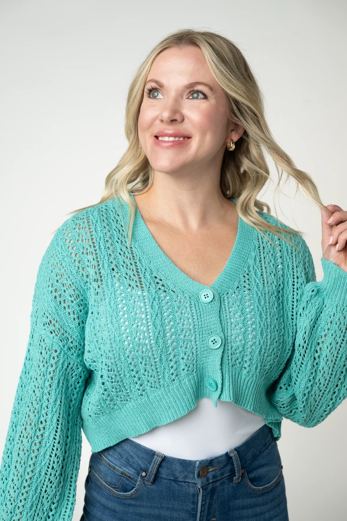 Callie Cropped Cardigan in Turquoise and Pink