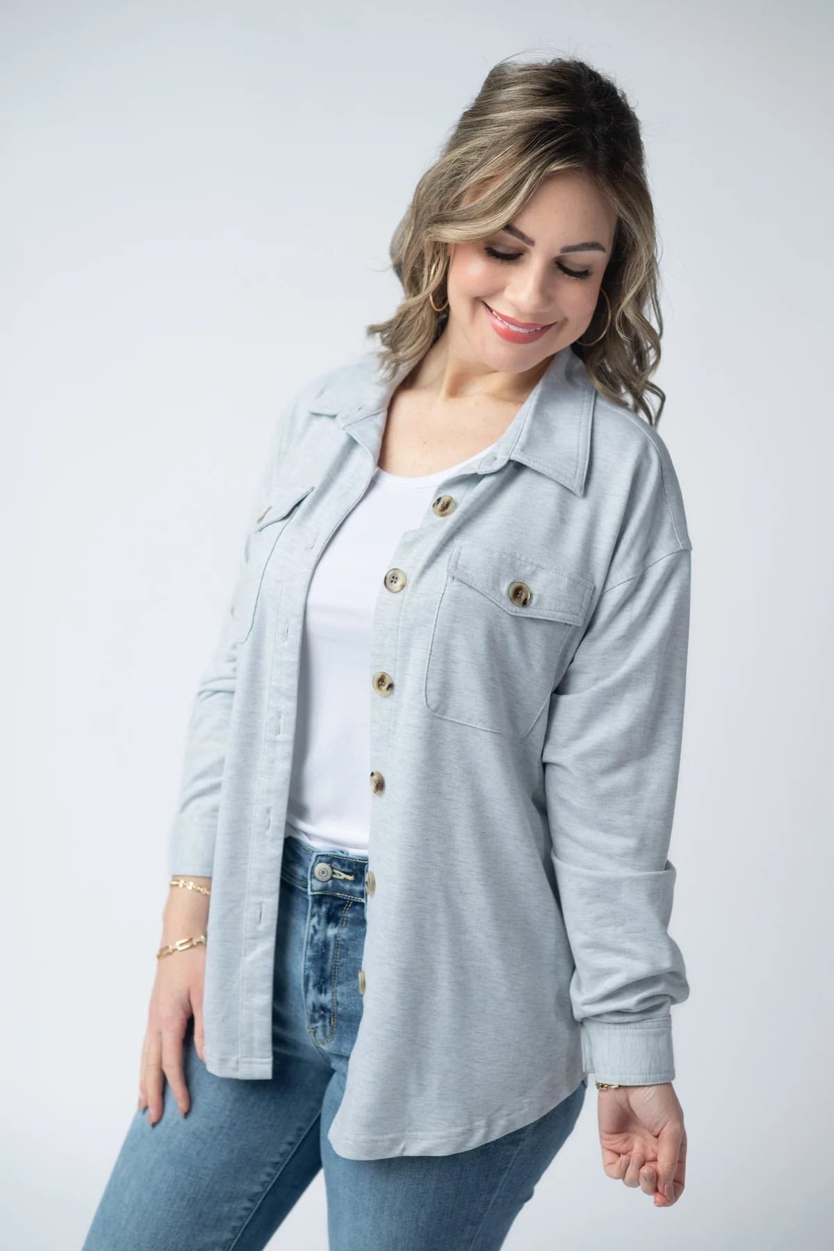 Brenna Button Down Top - Teal, Denim, Purple and Grey FINAL SALE.