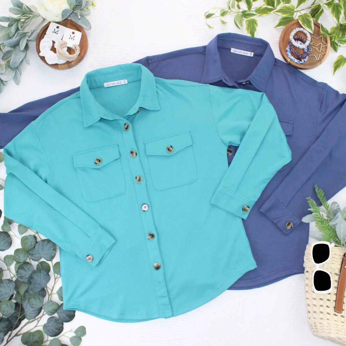 Brenna Button Down Top - Teal, Denim, Purple and Grey FINAL SALE.