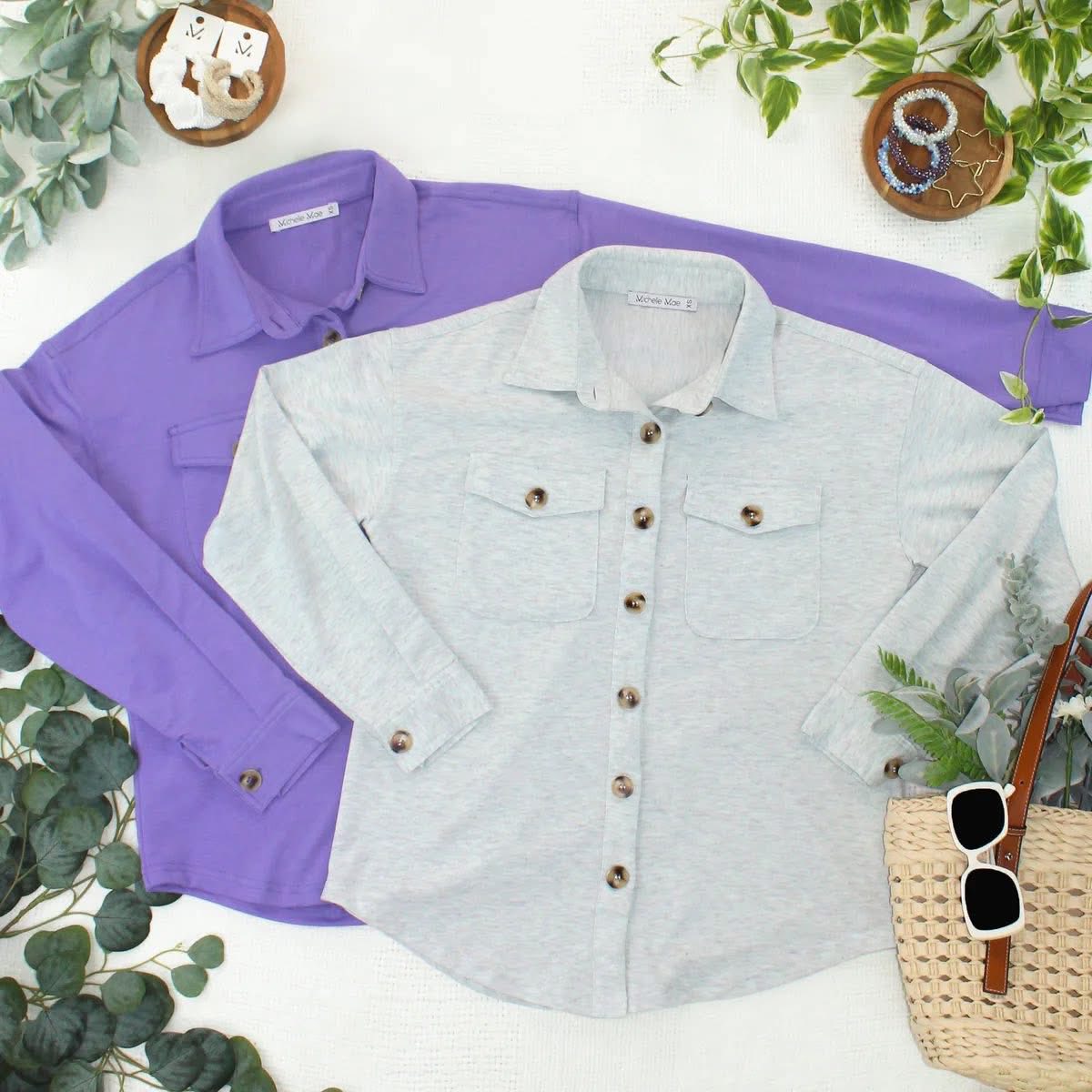 Brenna Button Down Top - Teal, Denim, Purple and Grey FINAL SALE.