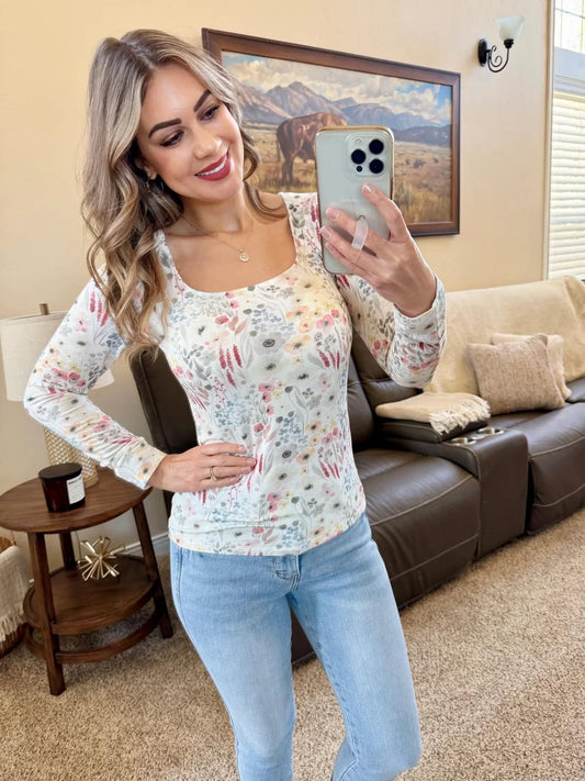 Alyssa Long Sleeve Top - Wildflower Gardens FINAL SALE