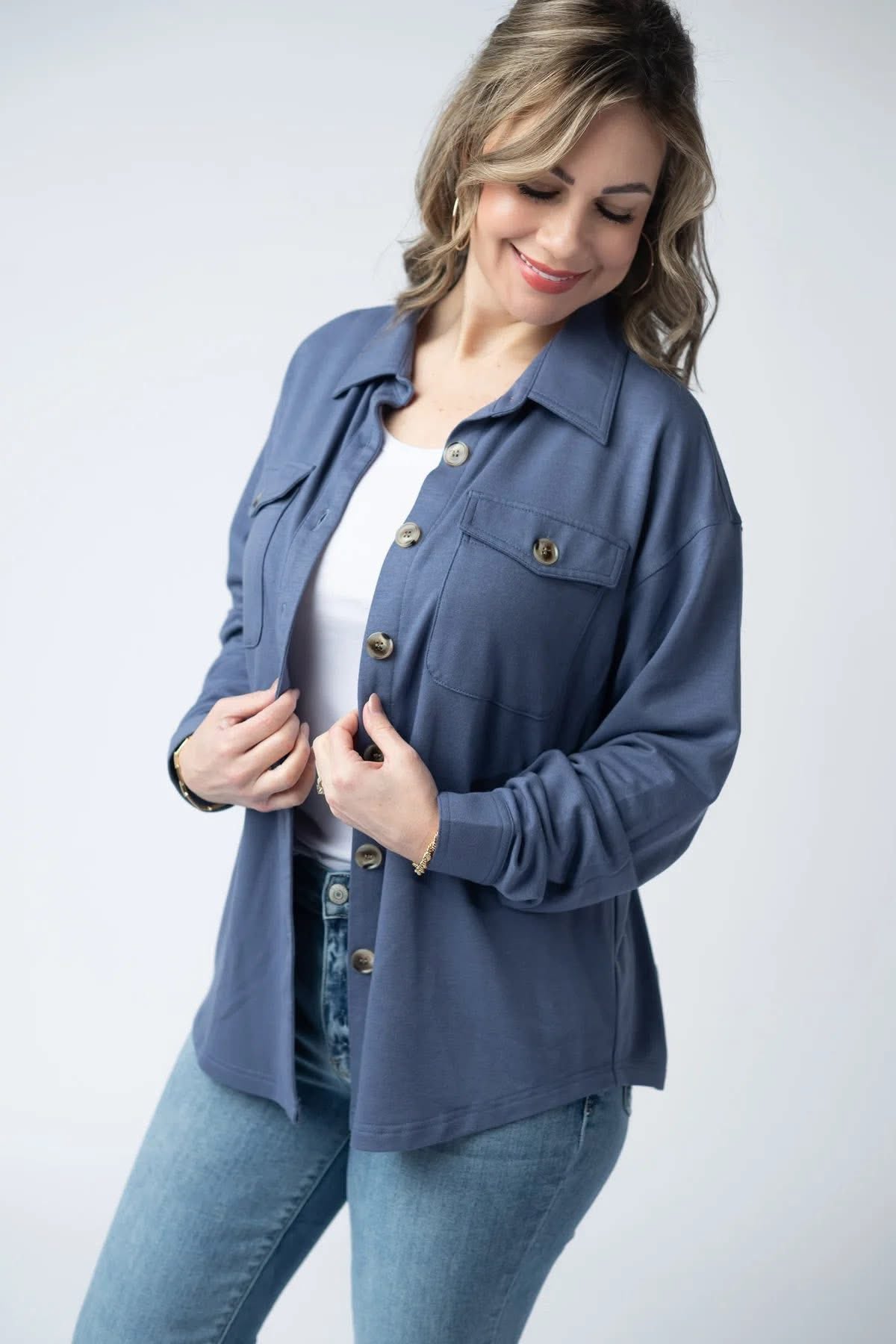 Brenna Button Down Top - Teal, Denim, Purple and Grey FINAL SALE.