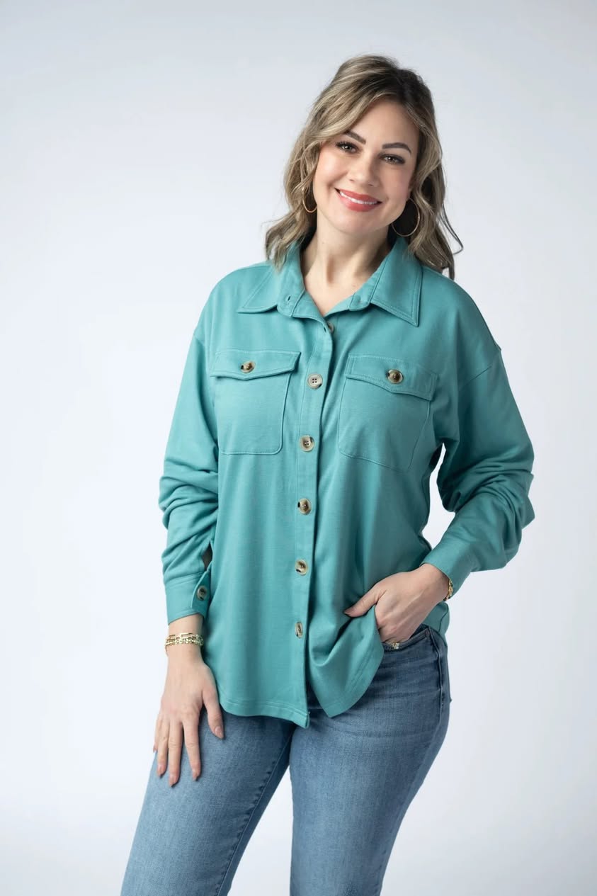 Brenna Button Down Top - Teal, Denim, Purple and Grey FINAL SALE.