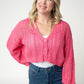 Callie Cropped Cardigan in Turquoise and Pink