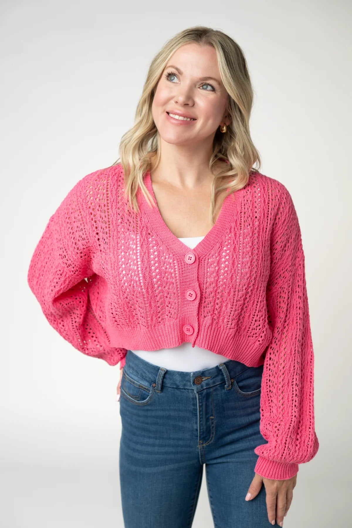 Callie Cropped Cardigan in Turquoise and Pink