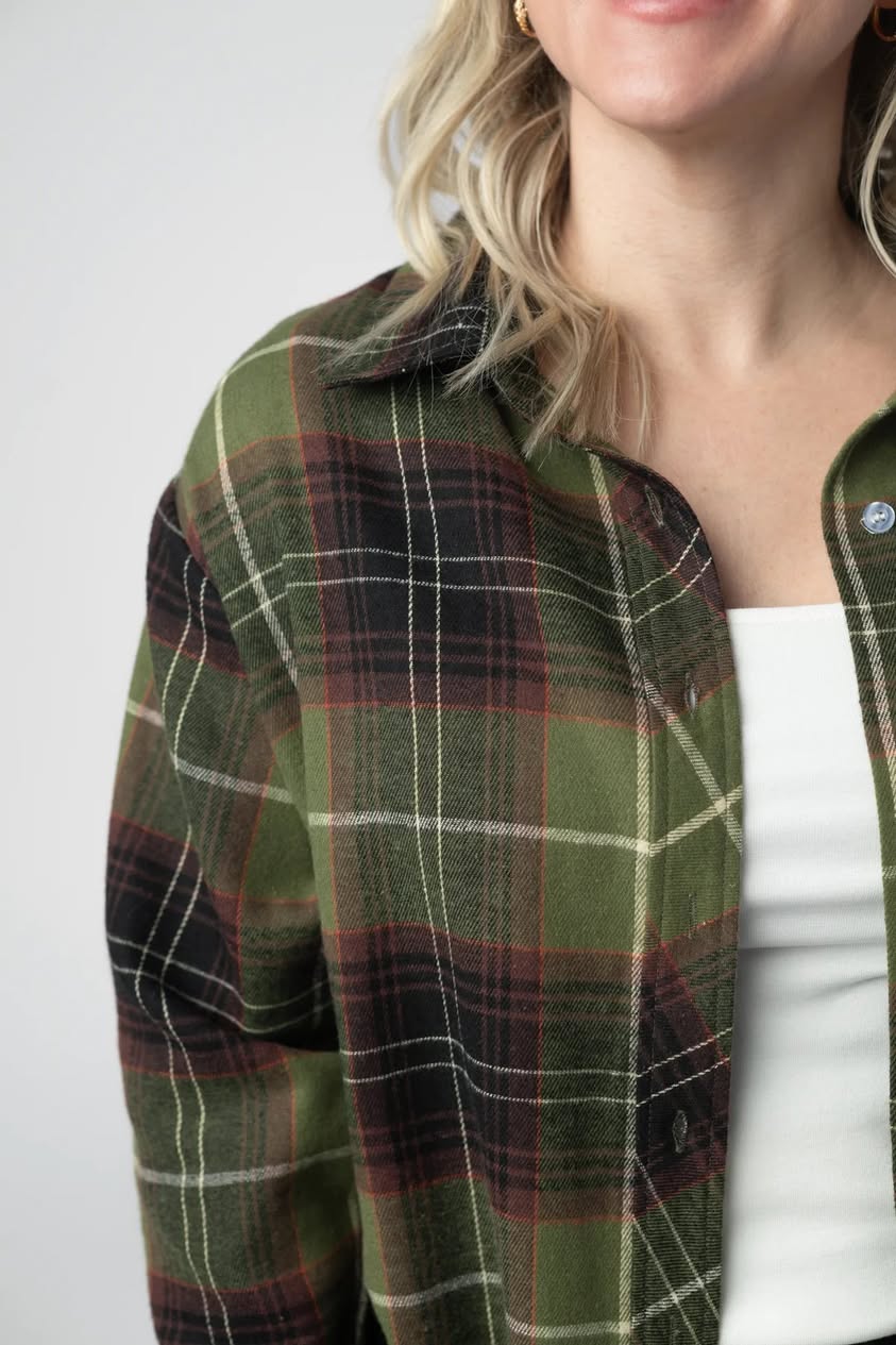 Finley Plaid Top - Olive and Brown