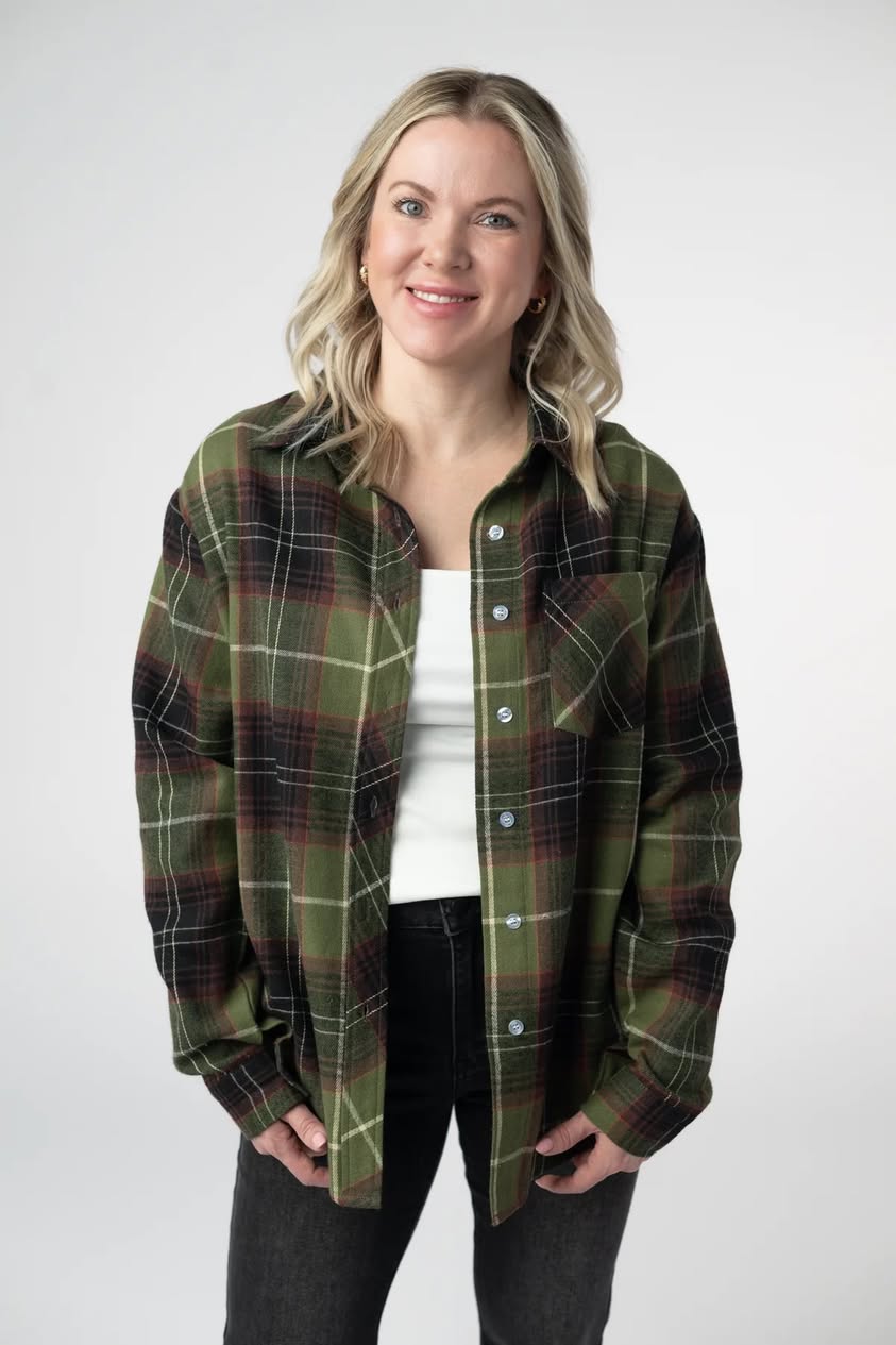 Finley Plaid Top - Olive and Brown