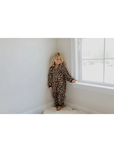 Fall Winter Kids Fuzzy Fur Leopard Onesie with Critter Ears