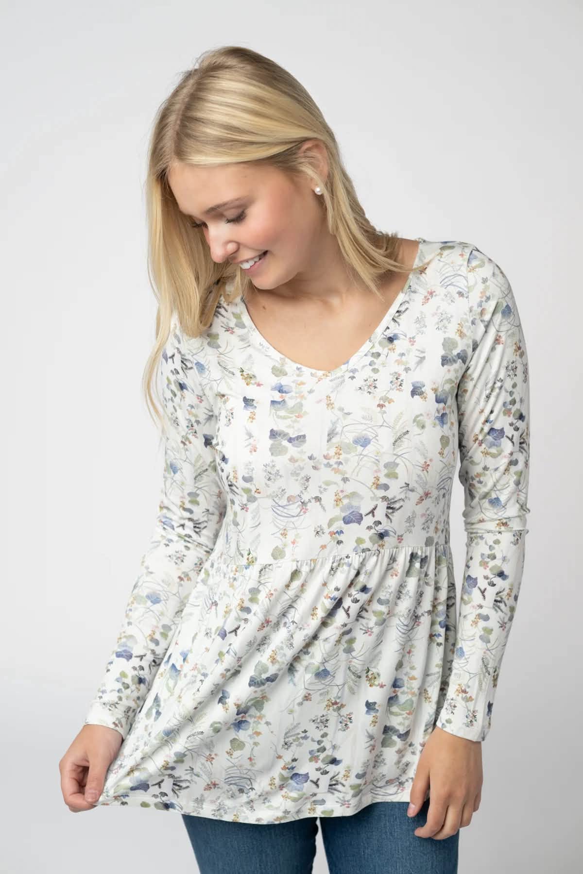 Long Sleeve Sarah Ruffle Top - Olive Meadow