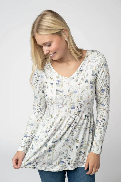 Long Sleeve Sarah Ruffle Top - Olive Meadow