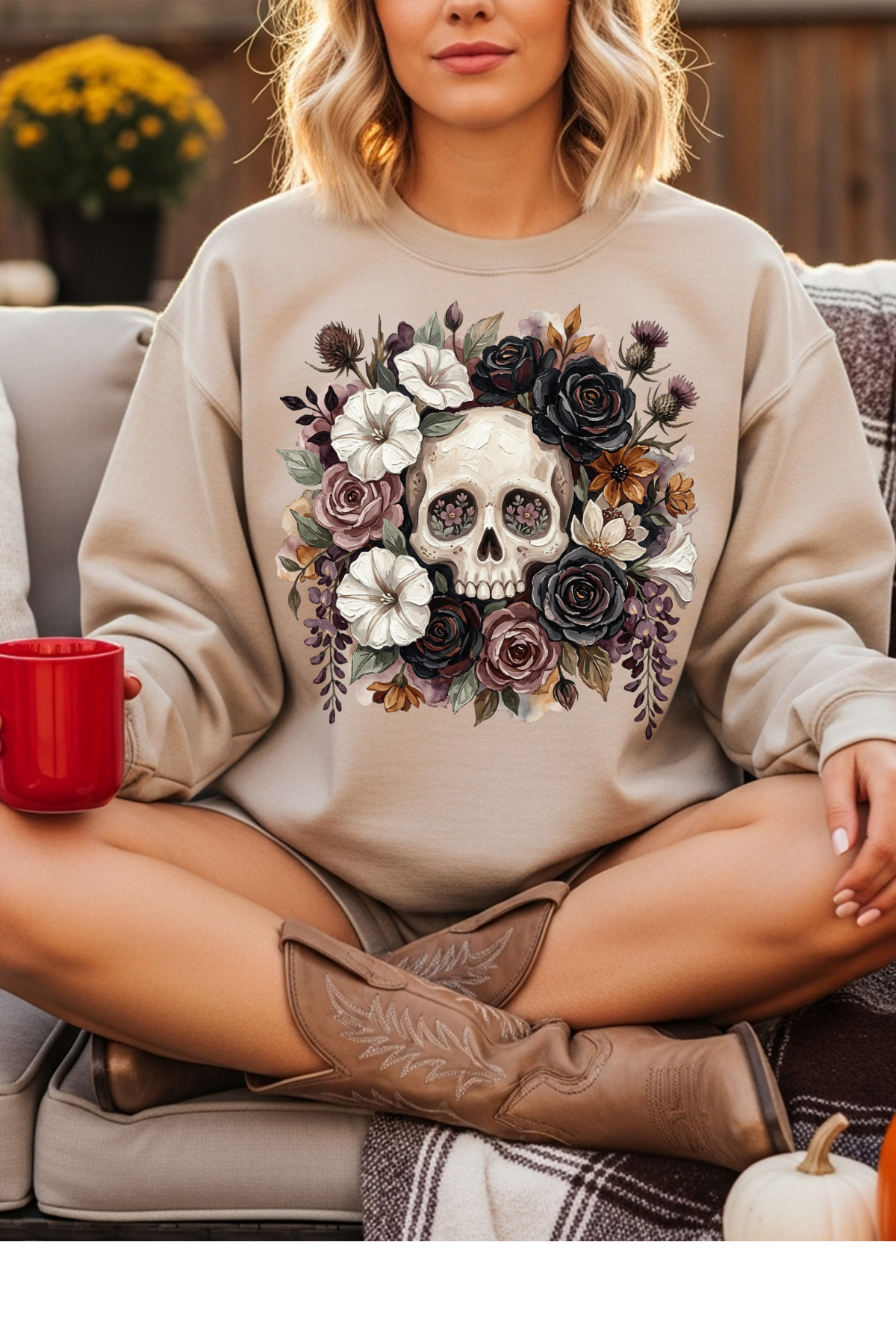 Avoiding Floral Skull Graphic Tee