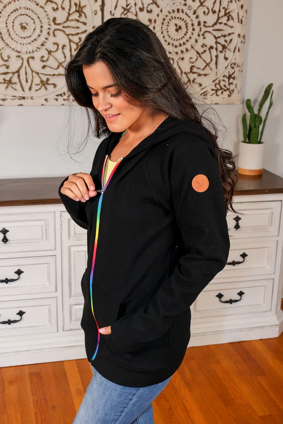 FullZip Hoodie - Rainbow Zipper in Black