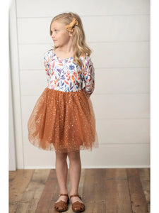Kids Autumn Fall Print Tulle Sparkle Dress