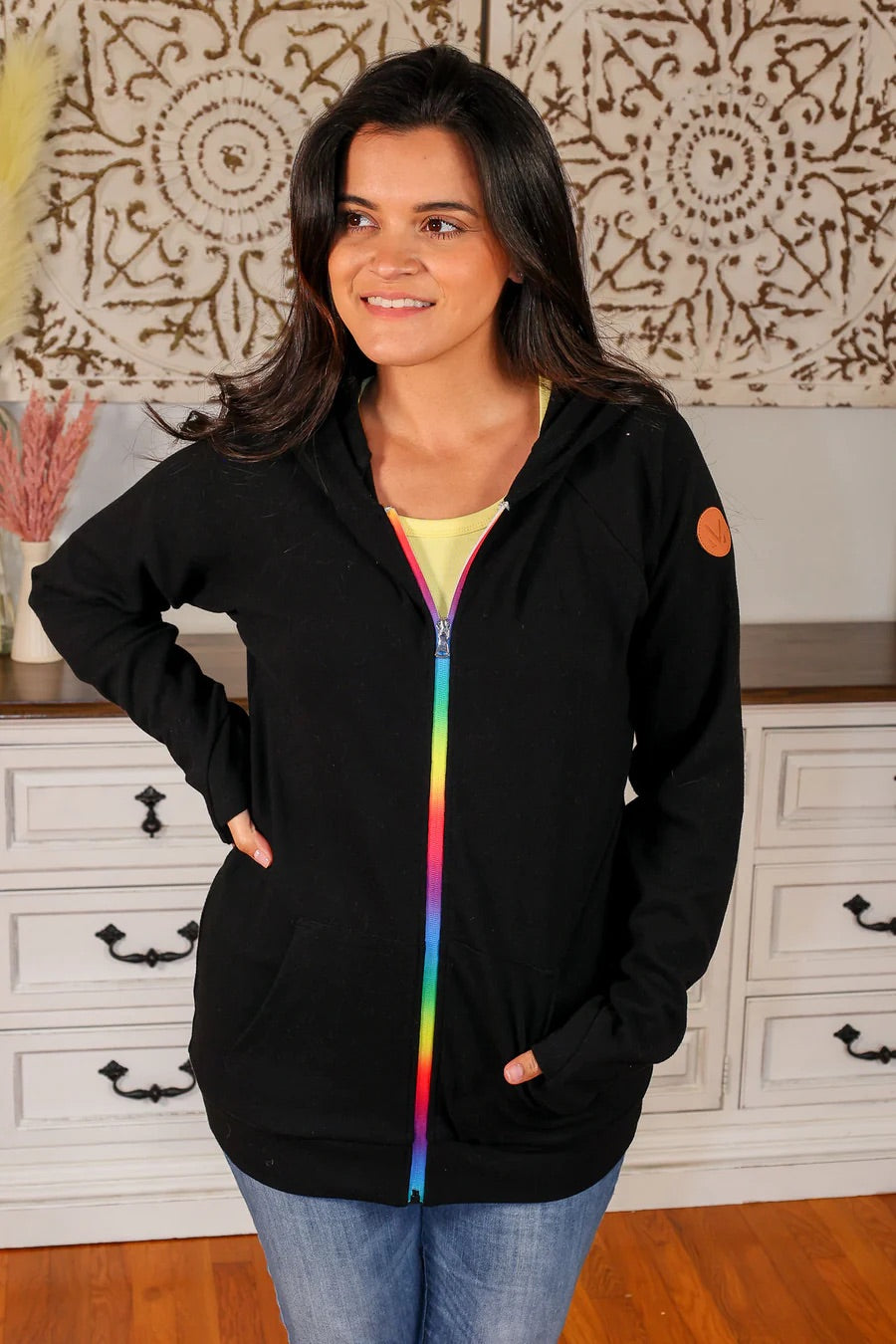 FullZip Hoodie - Rainbow Zipper in Black