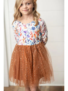 Kids Autumn Fall Print Tulle Sparkle Dress