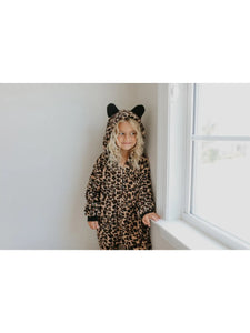Fall Winter Kids Fuzzy Fur Leopard Onesie with Critter Ears