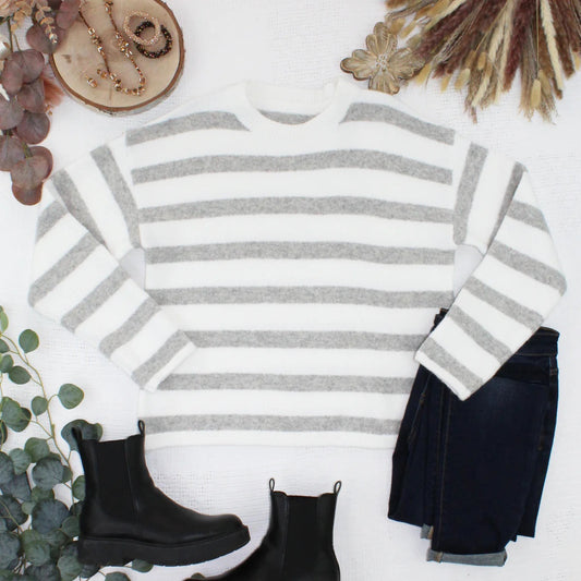 Cozy Stripe Sweater Grey and White by Michelle Mae