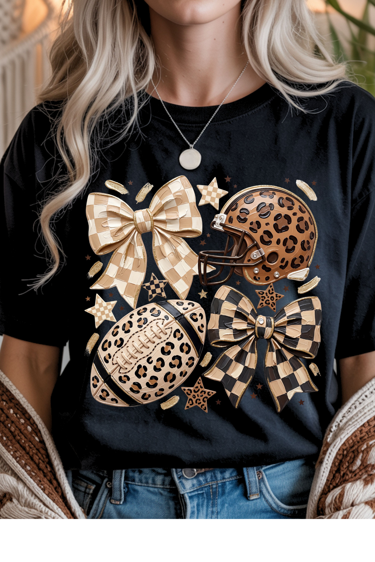 Leopard Checkered Football Graphic Tee