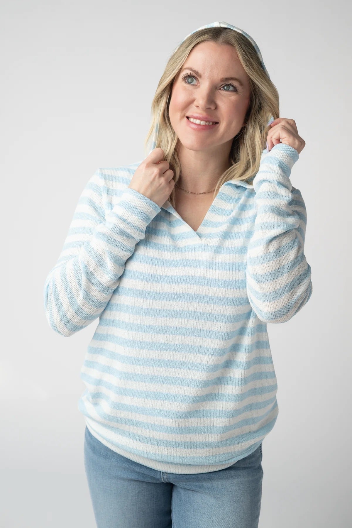 Amelia Striped Hoodie - Sky Blue