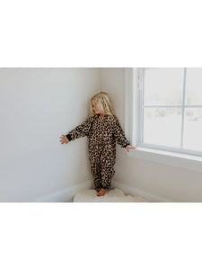 Fall Winter Kids Fuzzy Fur Leopard Onesie with Critter Ears