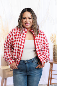 Houndstooth Cropped Jacket - Red