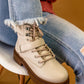 Pat Lace Up Bootie in Off White