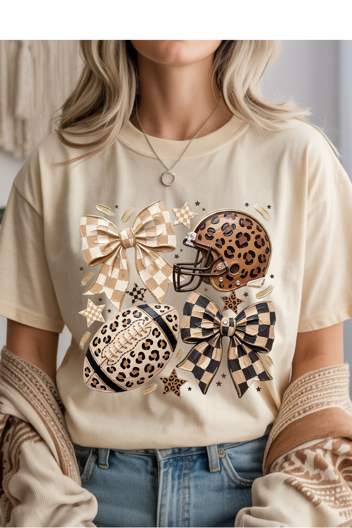 Leopard Checkered Football Graphic Tee