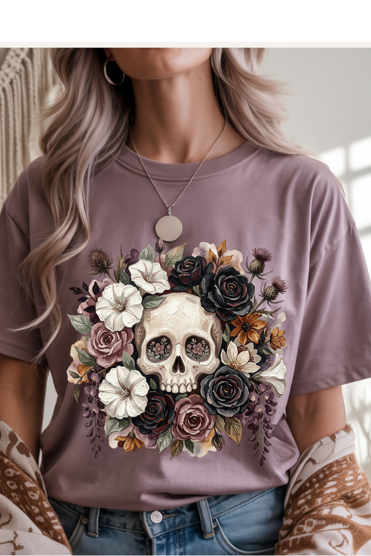Avoiding Floral Skull Graphic Tee