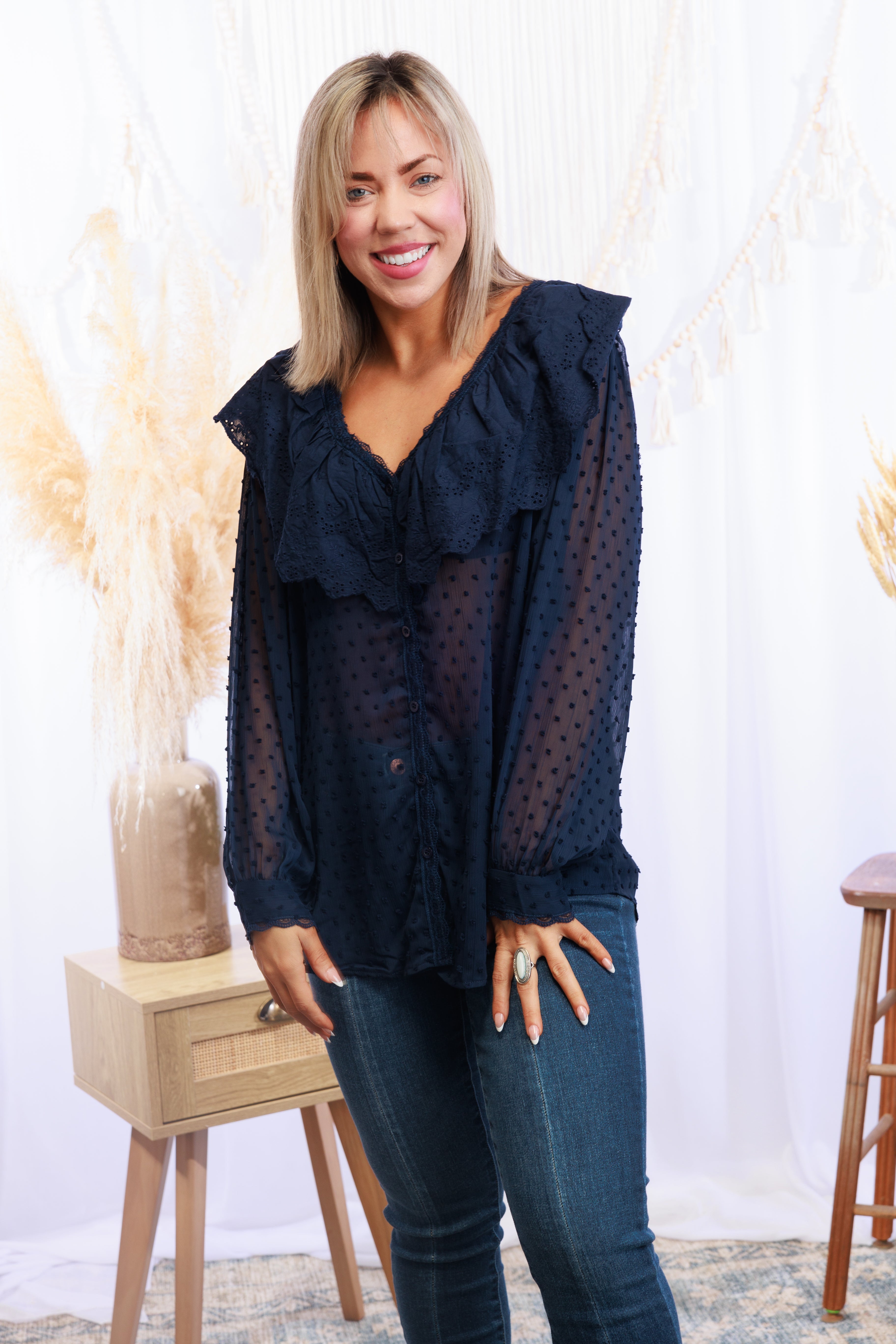 Rescued Me - Navy Chiffon Blouse