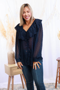 Rescued Me - Navy Chiffon Blouse