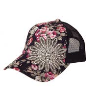 Black Floral Crystallized Cap