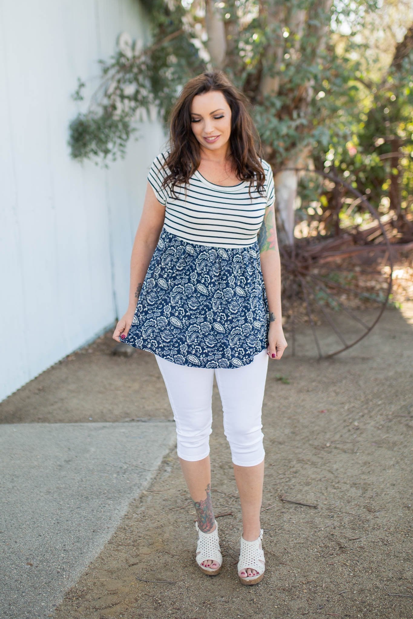 Nautical Paisley Babydoll Top