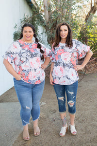 Coral Euphoria Ruffle Sleeve Top