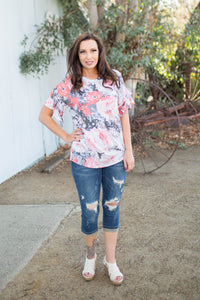 Coral Euphoria Ruffle Sleeve Top