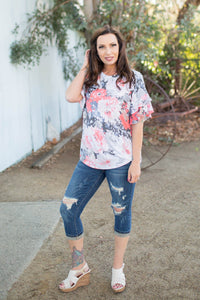 Coral Euphoria Ruffle Sleeve Top
