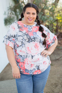 Coral Euphoria Ruffle Sleeve Top