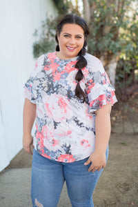 Coral Euphoria Ruffle Sleeve Top