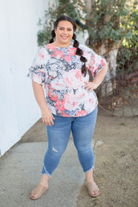 Coral Euphoria Ruffle Sleeve Top