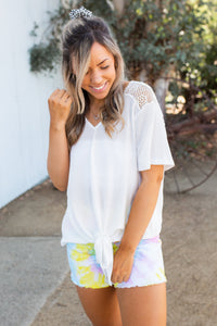 Spirited Front Tie Top in White