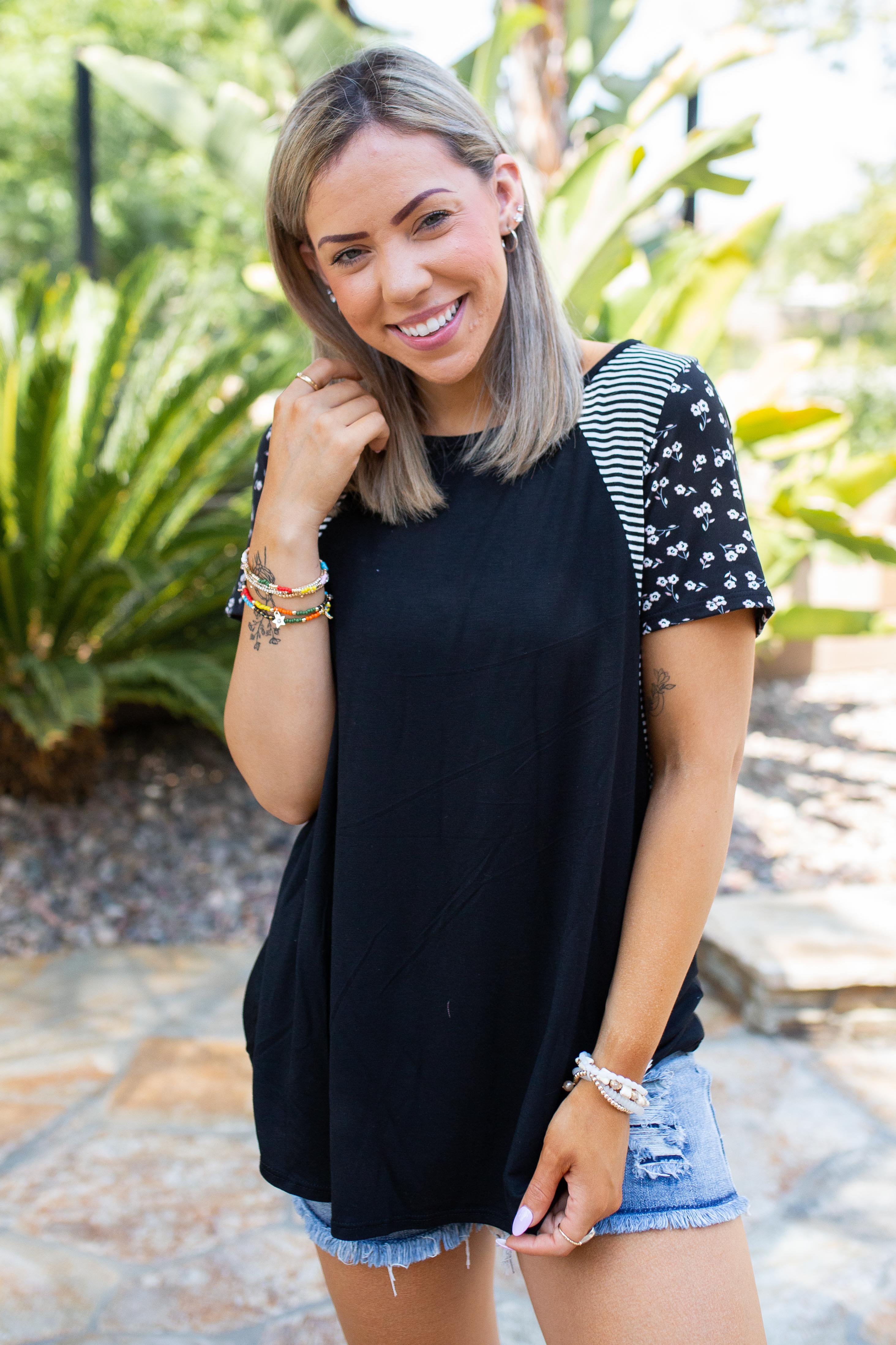 Classy Striped Floral Short Sleeve Top