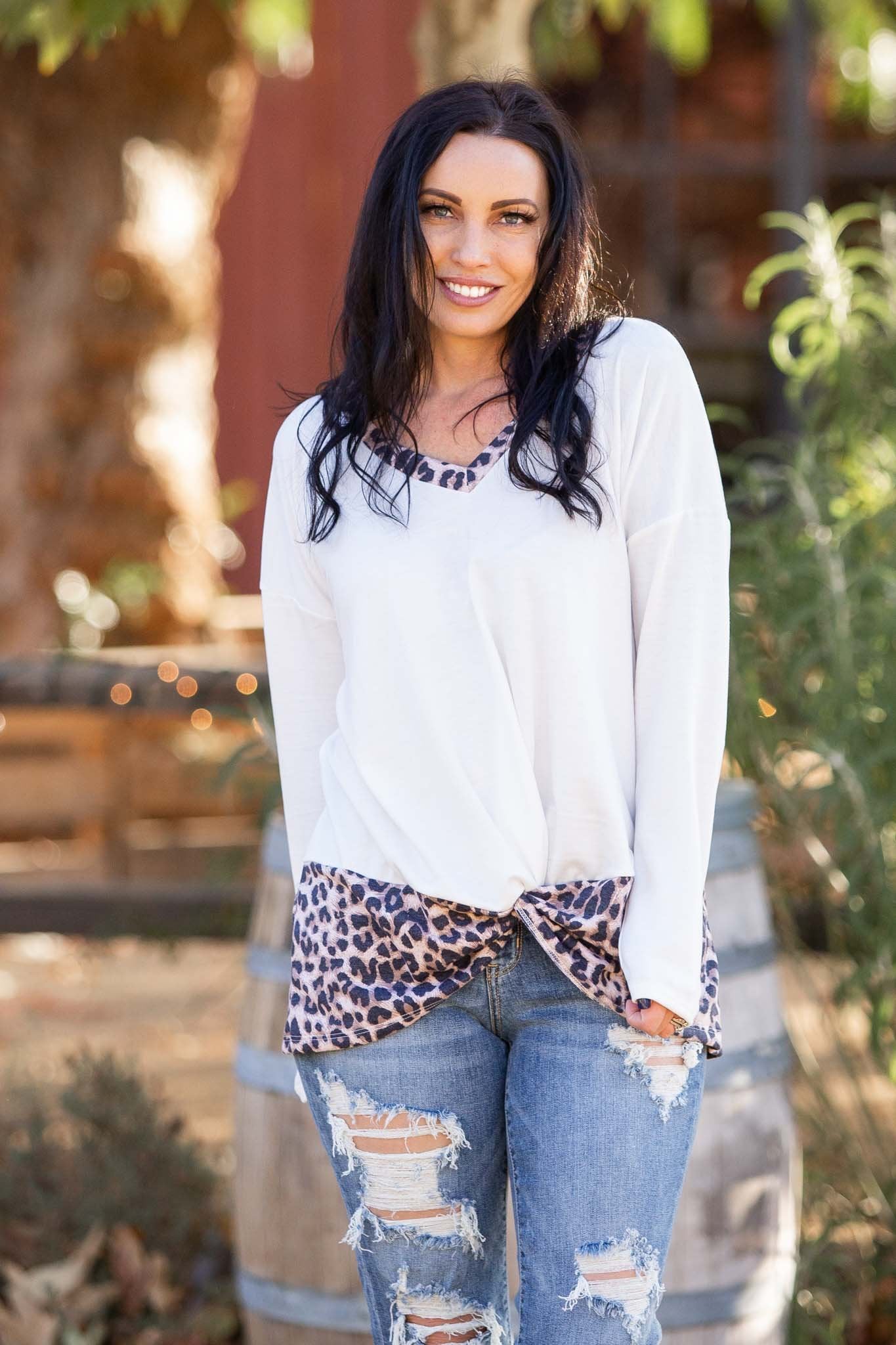 Snowy Leopard Front Twist Top