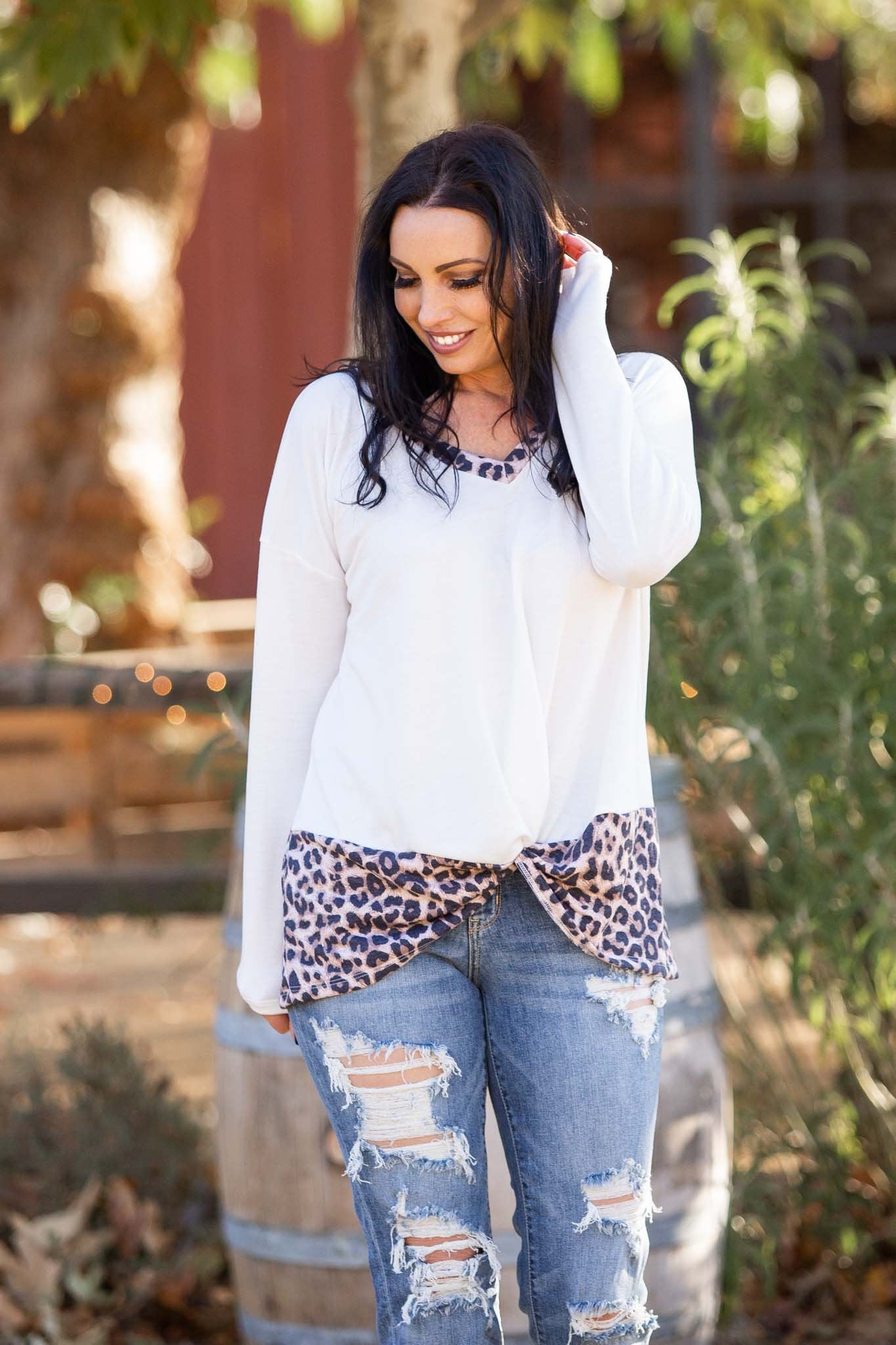 Snowy Leopard Front Twist Top