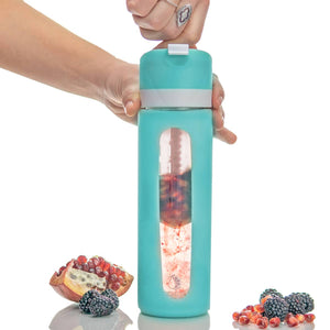 Seafoam Glass Water Bottle - With Fruit Press
